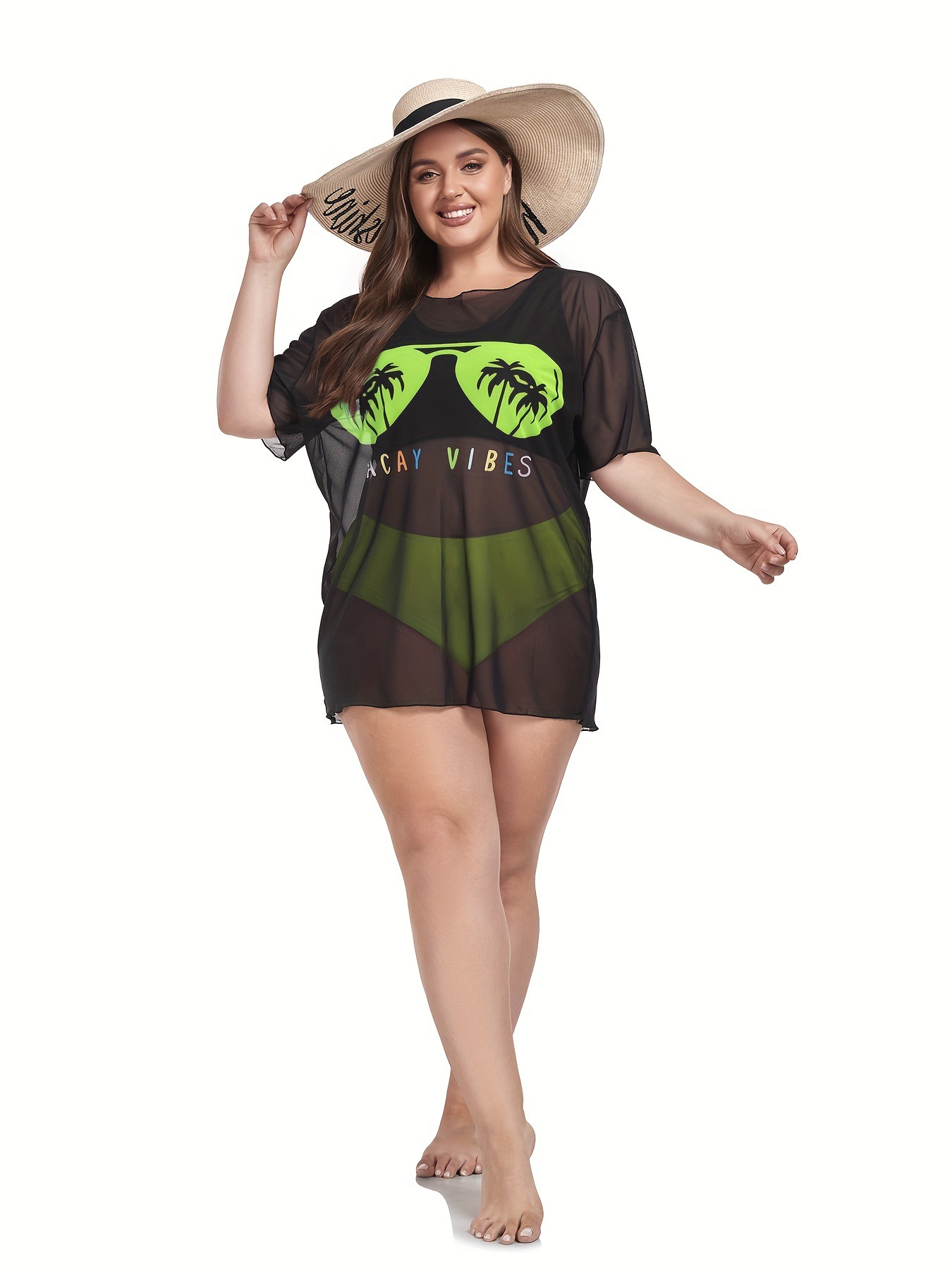 Plus size 3 Piece Bathing Suit Sexy  Beach Funny Tropical Print Tankini Set